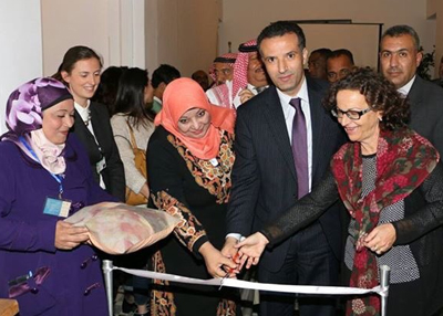 Tourism Minister Nayef Al Fayez inaugurates an exhibition to showcase products by Ghor Al Safi women in Amman on Wednesday (Photo courtesy of Tourism Ministry)